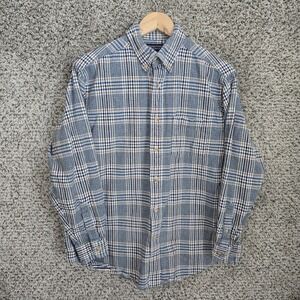 Roundtree & Yorke Shirt Mens Medium Blue Plaid Flannel Button Down Casual Ladies